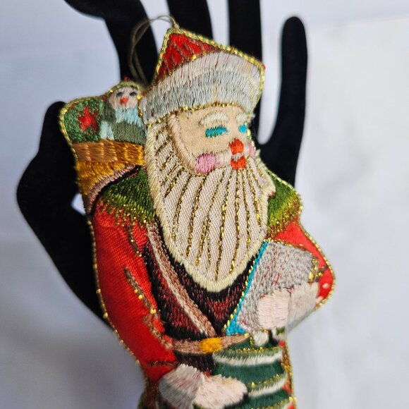Embroidered Santa Ornament Vtg St. Nick Old World Father Christmas Decor - Picture 9 of 13